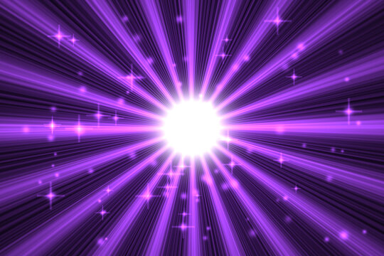 Abstract purple light burst with glowing stars background