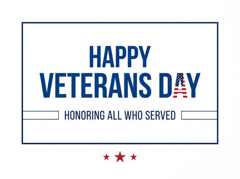 Happy Veterans Day greeting card design with American flag typography