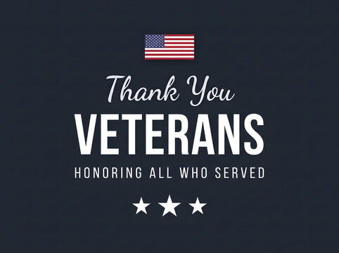 Thank You Veterans graphic with American flag and stars on dark background