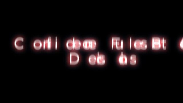Fragmented red glowing text spelling out a positive message, 'Confidence Rules By Design,' against a deep black background, conveying a sense of digital style and bold statement for creative visual.