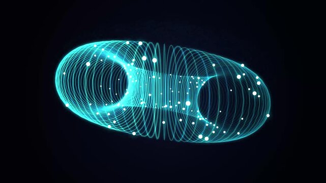 Glowing Blue Torus Digital Particle Field Animation Rotating Seamless Loop for Sci Fi Tech Projects
