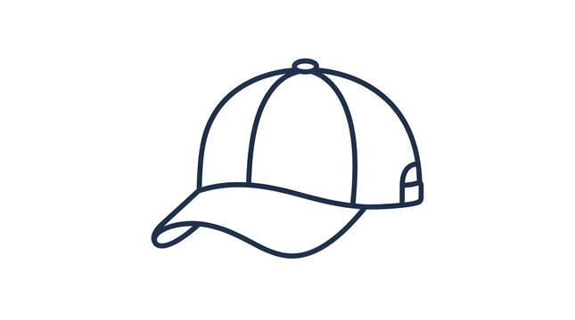 Minimalist baseball cap line icon representing casual headwear, sports accessory, and sun protection gear in a clean vector style