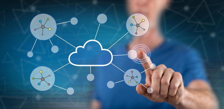 Man touching a cloud networking