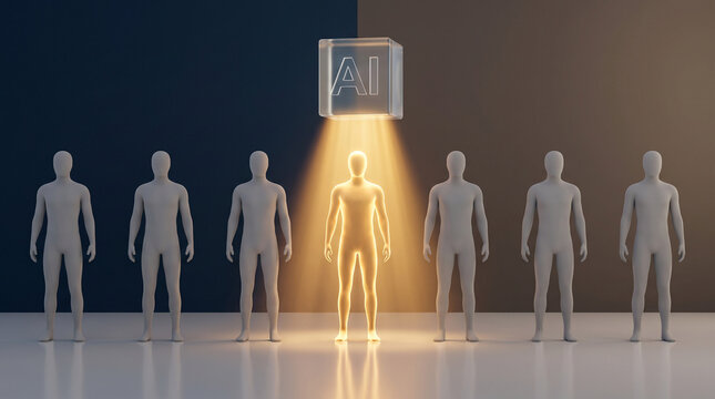 Conceptual 3D rendering of a human figure highlighted by artificial intelligence