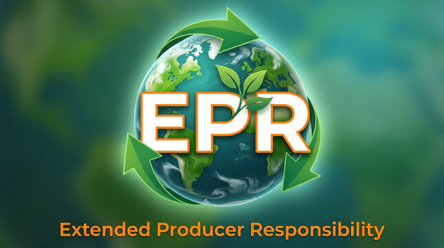 Extended producer responsibility concept with globe and recycling arrows icon