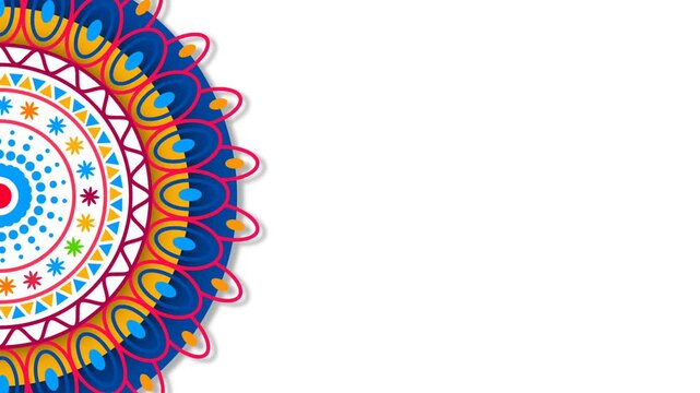 Hispanic Heritage Month Colorful Ethnic Pattern Mandala Rotating with Copy Space Background Animation.