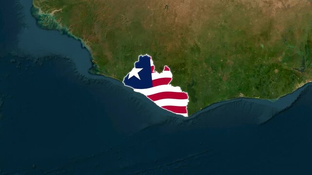 Liberia Country Map and National Flag Satellite Earth Zoom 3D Animation