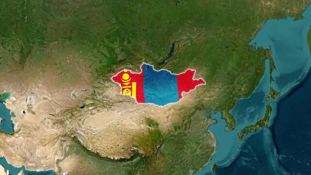 Mongolia Country Map and National Flag Satellite Earth Zoom 3D Animation