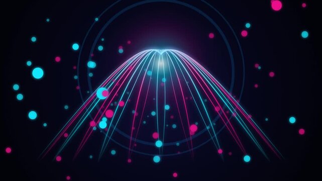 Neon Light Particles Flowing in Abstract Motion Background with Glowing Pink and Blue Optical Curves