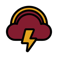Obraz premium Stylized illustration of a thunder cloud with a rainbow above and a lightning bolt below