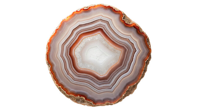 Natural raw round agate geode mineral gemstone isolated on transparent background