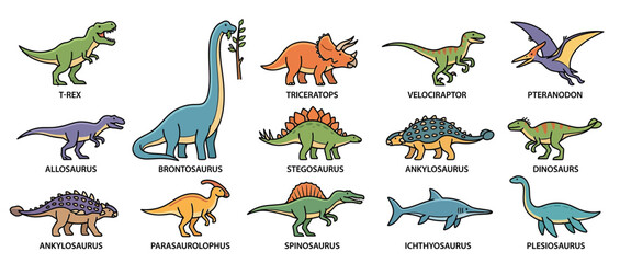 Cute Cartoon Dinosaur Collection Isolated Transparent Background © folo