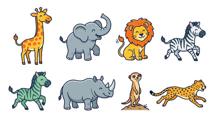 Fototapeta premium Cute Cartoon Safari Animals Collection Isolated