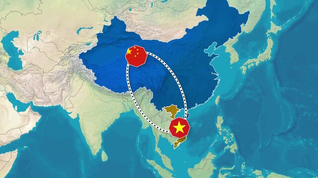 Animated Map Highlighting Regional Connection Between China and Vietnam Footage