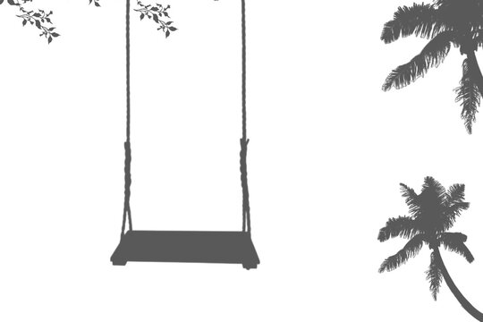Hanging swing seat wooden rope shadow overlay transparent PNG vector