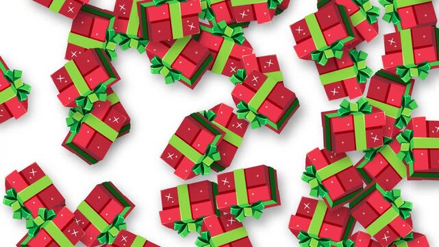 Red Christmas Gift Boxes Falling on White Background 3D Animation