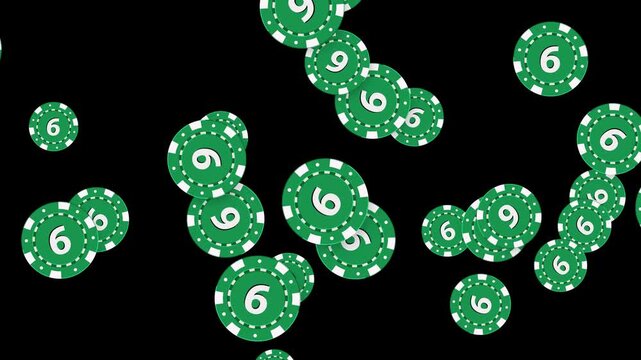 Green Poker Chips Falling and Bouncing on Black Background