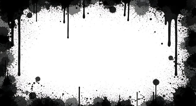 Black ink splatter frame and grunge border background