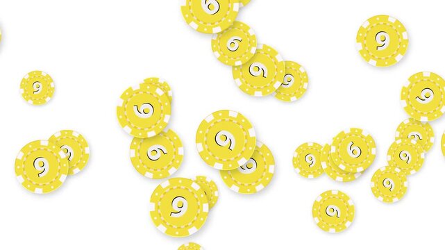 Bursting Yellow Poker Chips Animation on White Background