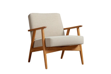 Obraz premium Distinctive cream cushioned wooden armchair standalone graphic