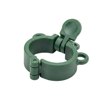 Green plastic plant clip for garden support and training