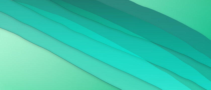 Abstract green layered paper cut background with diagonal waves and smooth gradients