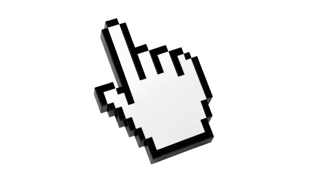 Pixelated hand cursor pointing, isolated on transparent background