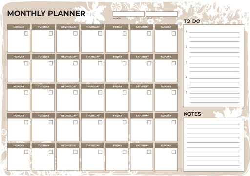 Planificateur Mensuel Universel - Mod&egrave;le Color&eacute; &ndash; Organiseur et Calendrier imprimable - Couleur Beige Sable - Vecteur