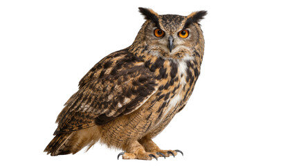 Obraz premium Majestic Eurasian eagle-owl with piercing orange eyes, isolated on transparent background