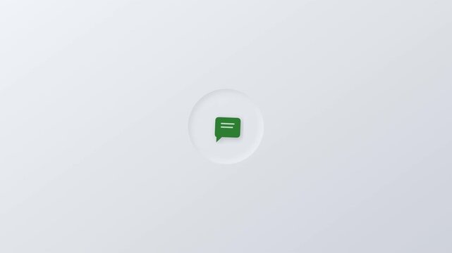 Abstract green speech bubble icon on white background minimalist animation