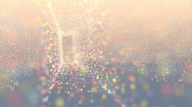 Intentionally blurred soft glowing particles float through a colorful abstract light field. Event promotion, holiday graphics, and social media design.