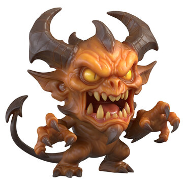 Angry Orange Cartoon Demon Character with Horns and Claws 3D Render Isolated on Transparent Background