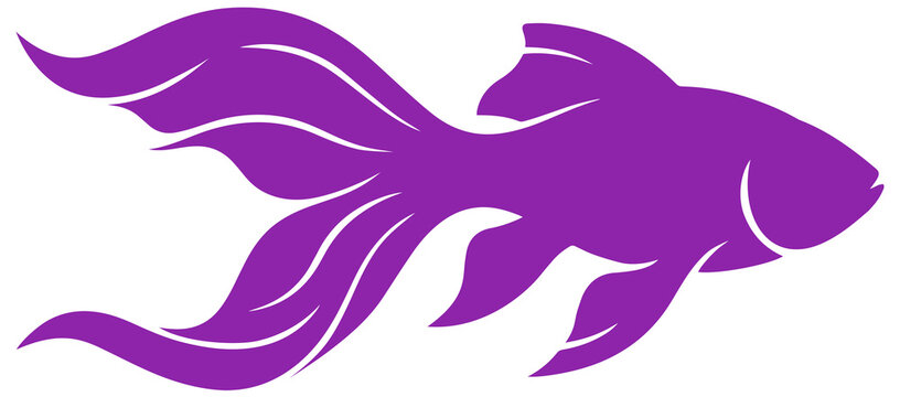 Purple elegant swimming goldfish or betta fish silhouette icon isolated on transparent PNG background
