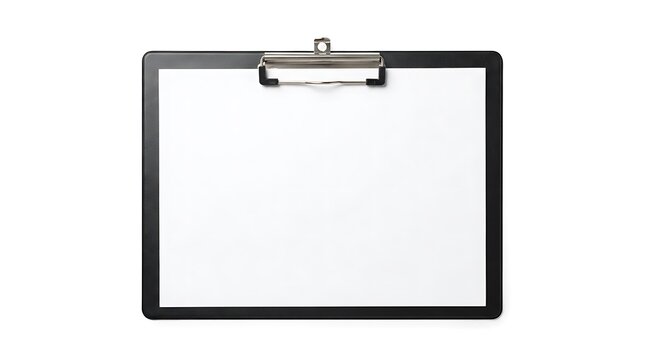 Black clipboard with blank paper office supplies writing pad