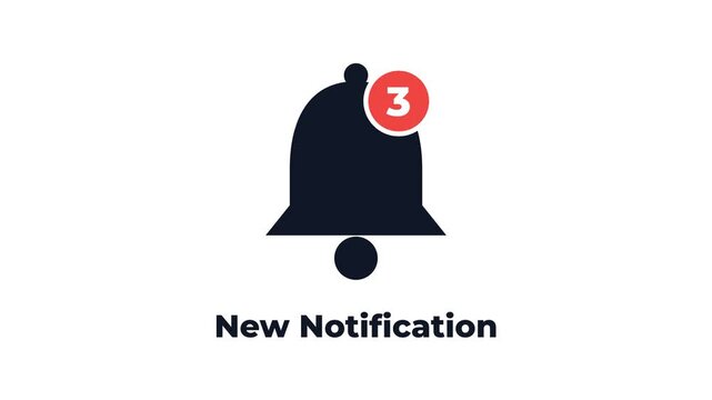 New notification message with bell icon and unread count badge, alert reminder popup. 4k video