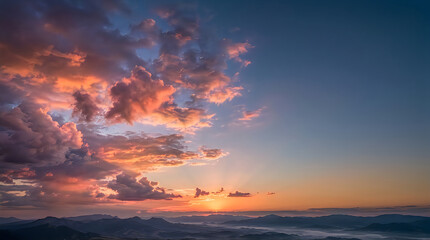 Fototapeta premium Stunning sunset over the ocean with vibrant orange and purple clouds filling the twilight sky above the horizon