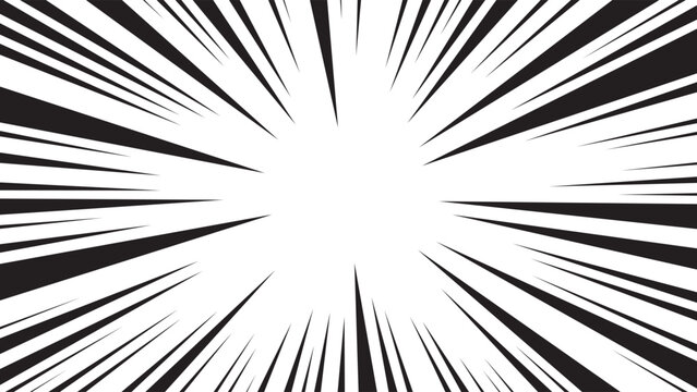 Comic speed line background, manga radial anime. Cartoon emphasis superhero frame, impact burst effect. Splash blast black bg. Graphic boom ray pop art. Abstract action element. Vector illustration