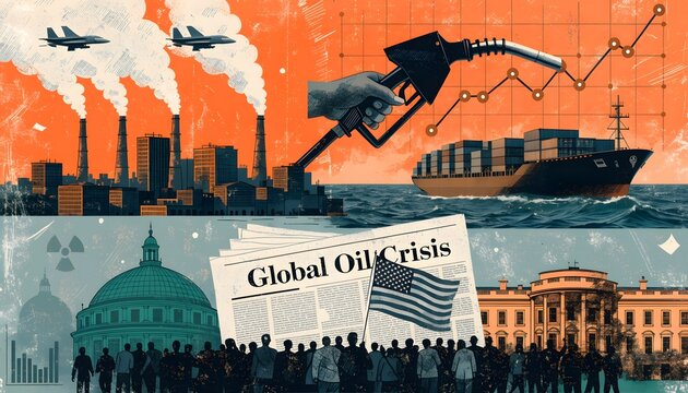 Global Oil Crisis Collage &ndash; Economic and Geopolitical Tension Illustration