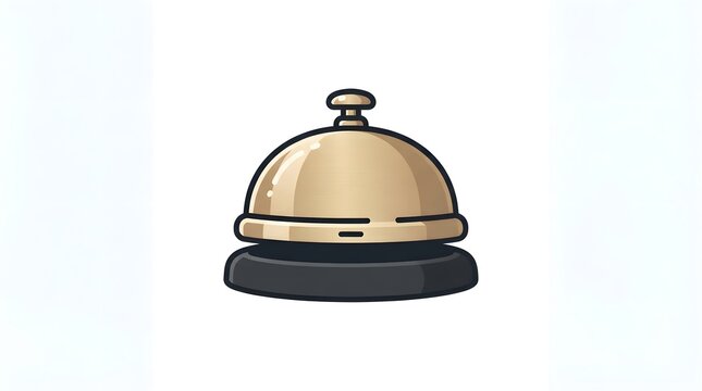 Golden metal hotel reception desk service bell icon isolated on a light background