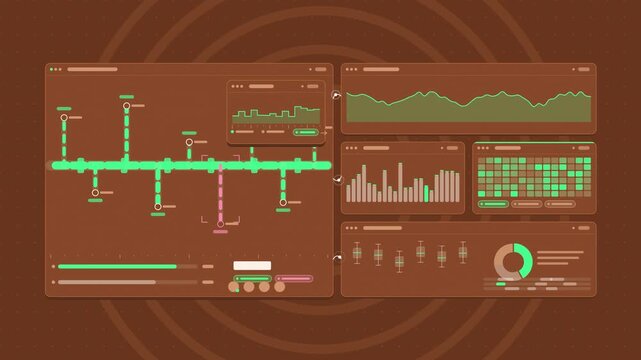 Animated gas distribution volumes branching in coral and magenta on a deep dark background. Seamless looping 4K dashboard motion graphics with free space for text, ideal for product videos, business p