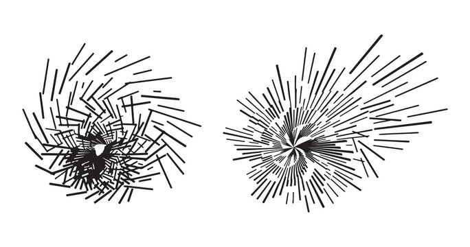 Abstract explosive starburst or radial line patterns set with radial lines