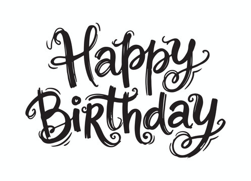Handwritten brush calligraphy happy birthday lettering on white background with brush script
