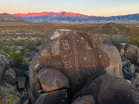 Sunset at three rivers petroglyph site in New Mexico desert