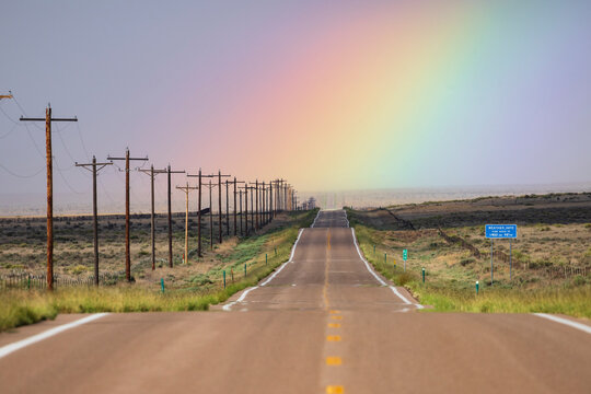Rainbow over Highway in rocky ford, colorado, USA