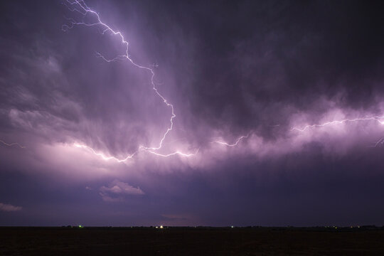 Lightning strike during storm at night in la junta colorado