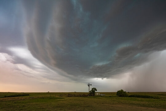 Supercell storm rolling over rural field in shattuck, oklahoma
