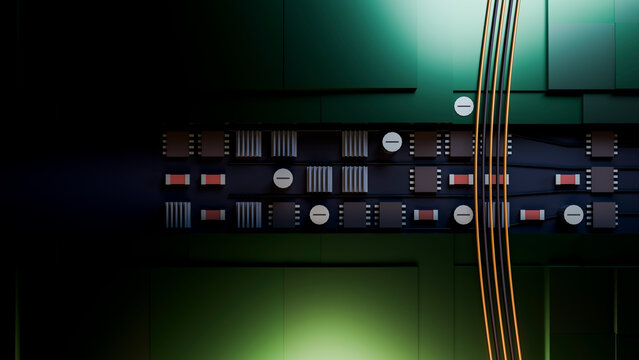 Electronic circuit board with resistors and wires closeup
