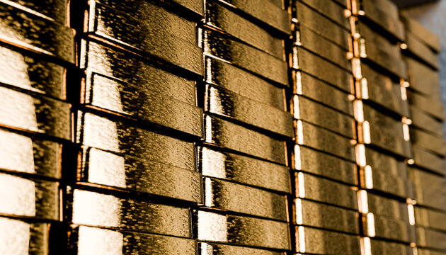 Brick wall texture illuminated by golden sunlight