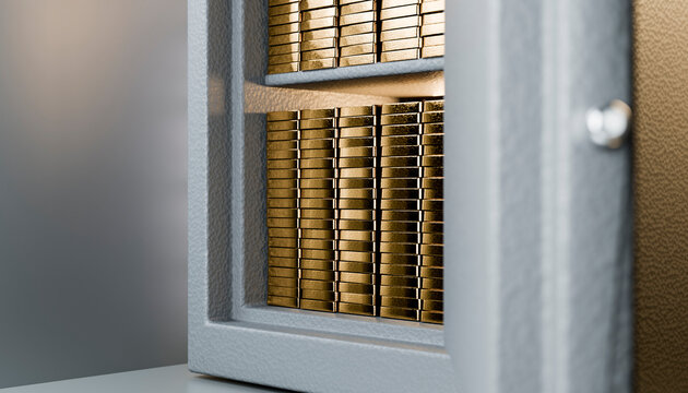Gold bars stacked inside a safety deposit box
