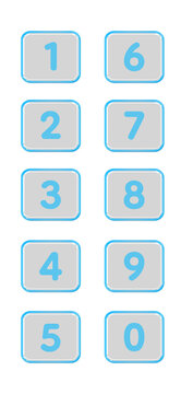 0&ndash;9 Blue Glass Number Icon Set with Metallic Border, Glossy Transparent Glassmorphism Square UI Buttons, Modern 3D Digital Numeral Symbols for Web Design, App Interface, Dashboard, Ranking 